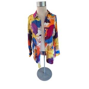 Soft Surroundings Colorful Button Down Blouse M Painters Pallet 100% Cotton